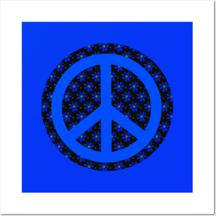 BLUE And Black Flower Power Peace Sign Posters and Art